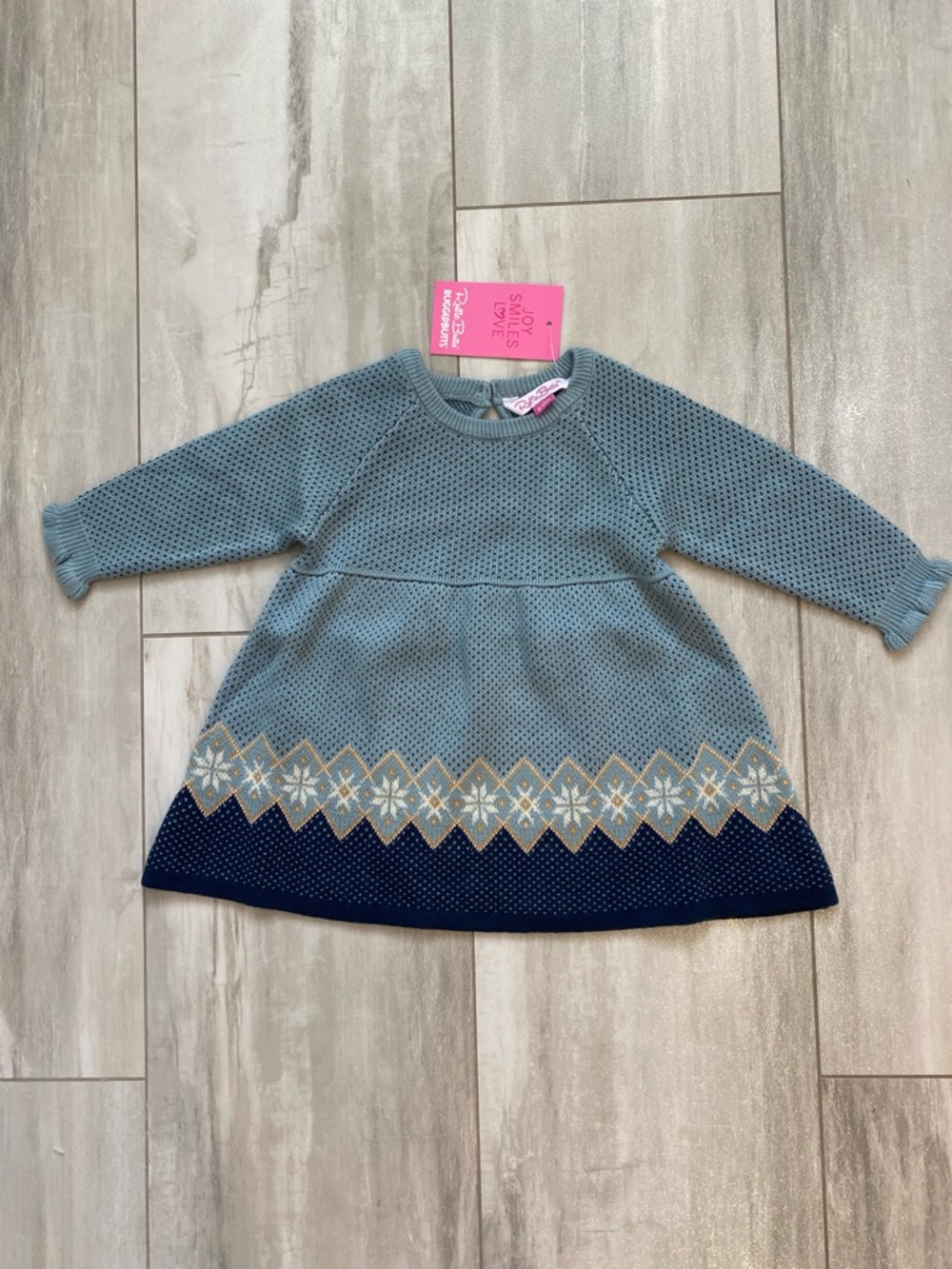 NWT RuffleButts Blue Fair Isle Alpine Long Sleeve Sweater Dress girls 6-12M